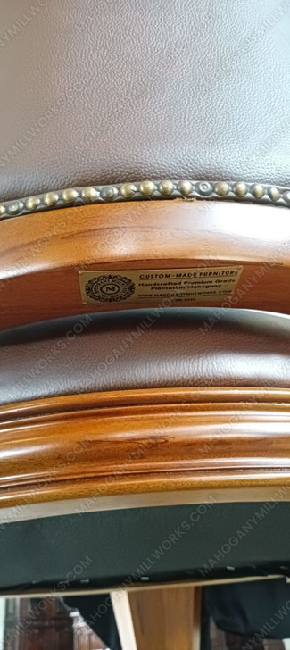 Solid Mahogany Leather Upholstered Arm Chair with Casters