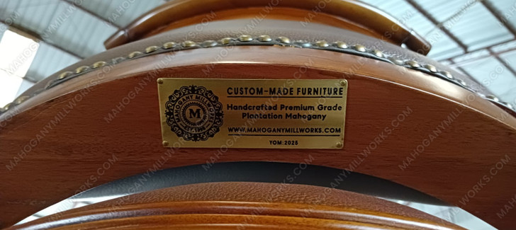 Solid Mahogany Leather Upholstered Arm Chair with Casters