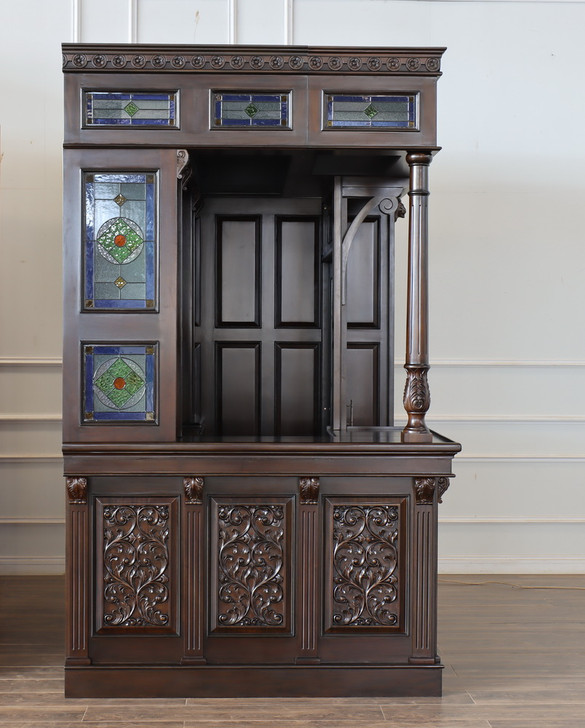 Dark Mahogany Walk-in Canopy Pub Bar w/ Stained Glass Ceiling