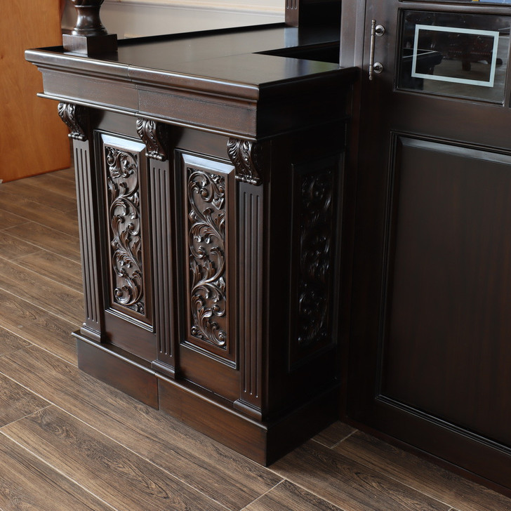 Dark Mahogany Walk-in Canopy Pub Bar w/ Stained Glass Ceiling