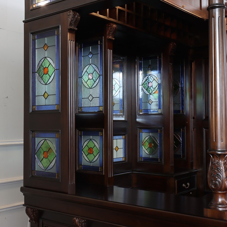 Dark Mahogany Walk-in Canopy Pub Bar w/ Stained Glass Ceiling