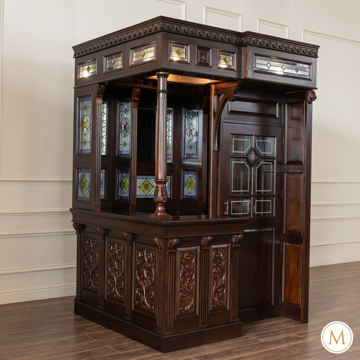 Dark Mahogany Walk-in Canopy Pub Bar w/ Stained Glass Ceiling