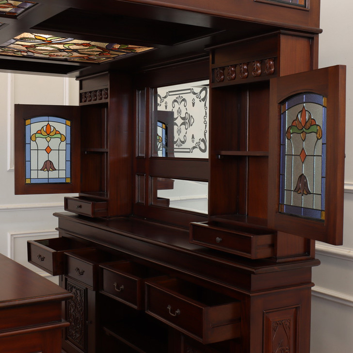 7.5ft Solid Mahogany Canopy Pub Bar w/ Stained Glass