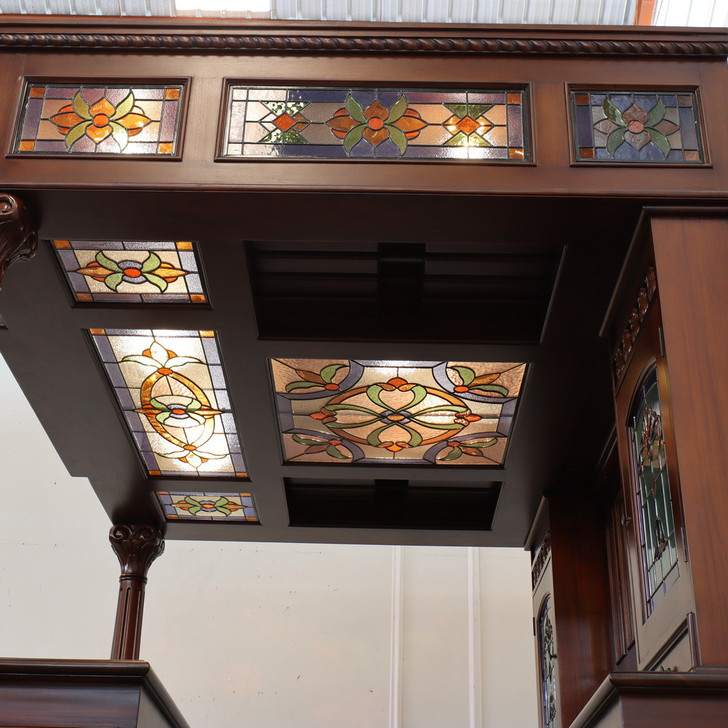 7.5ft Solid Mahogany Canopy Pub Bar w/ Stained Glass