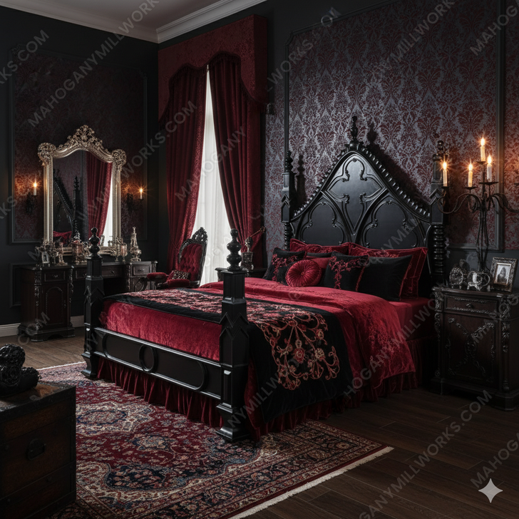 Custom Black Gothic King Empire Bed