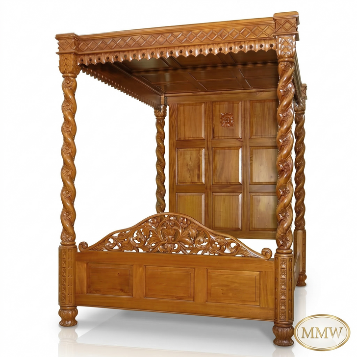 Dark Mahogany Four-Post Canopy King Bed