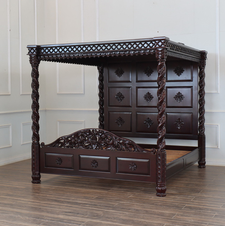 Dark Mahogany Four-Post Canopy King Bed
