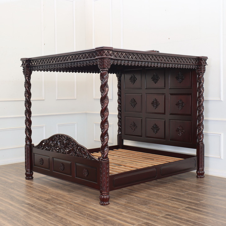 Dark Mahogany Four-Post Canopy King Bed