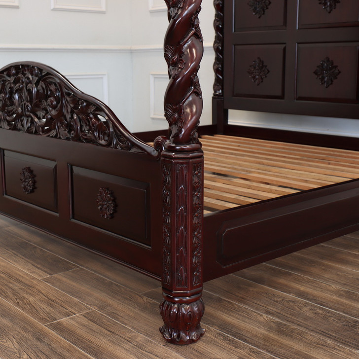 Dark Mahogany Four-Post Canopy King Bed