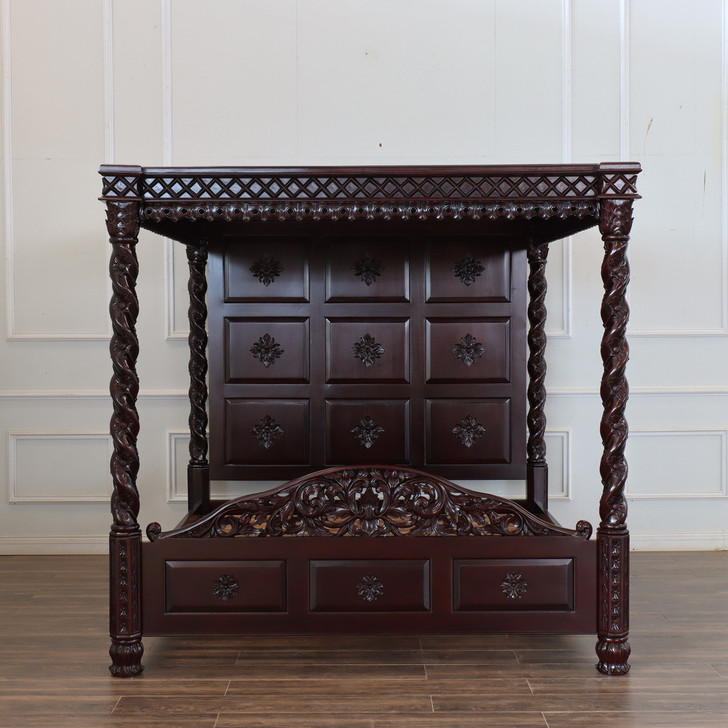 Dark Mahogany Four-Post Canopy King Bed