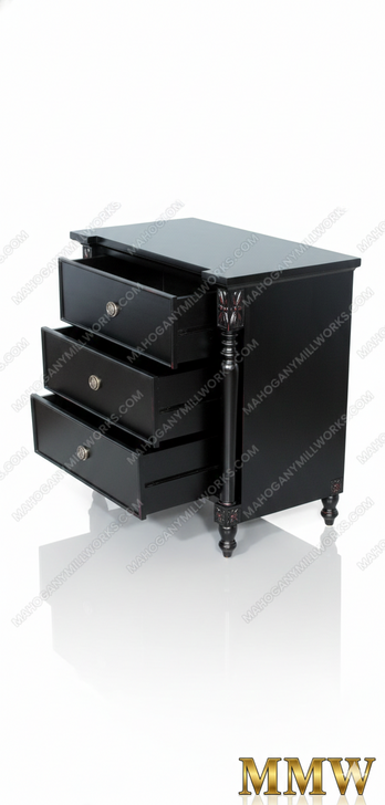 Black 3-Drawer Nightstand w/ Red Undertones