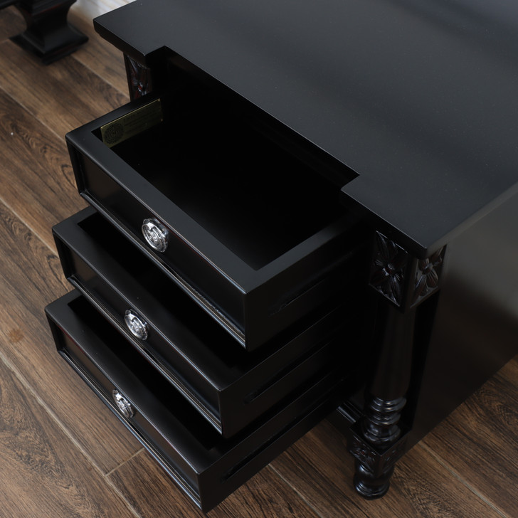 Black 3-Drawer Nightstand w/ Red Undertones