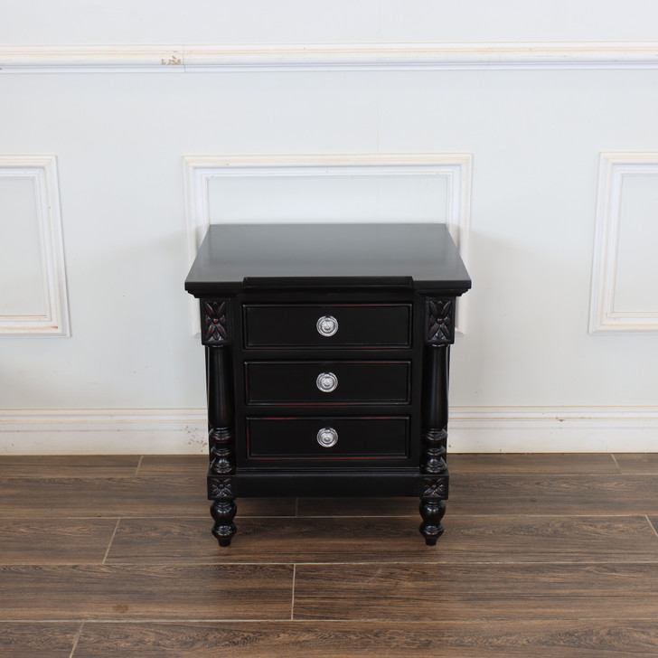 Black 3-Drawer Nightstand w/ Red Undertones