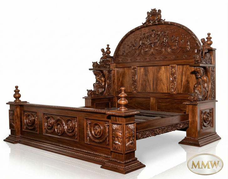 Gothic Ornate Hand Carved Bed (different finish options)