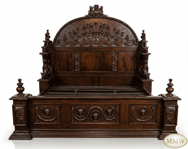 Gothic Ornate Hand Carved Bed (different finish options)