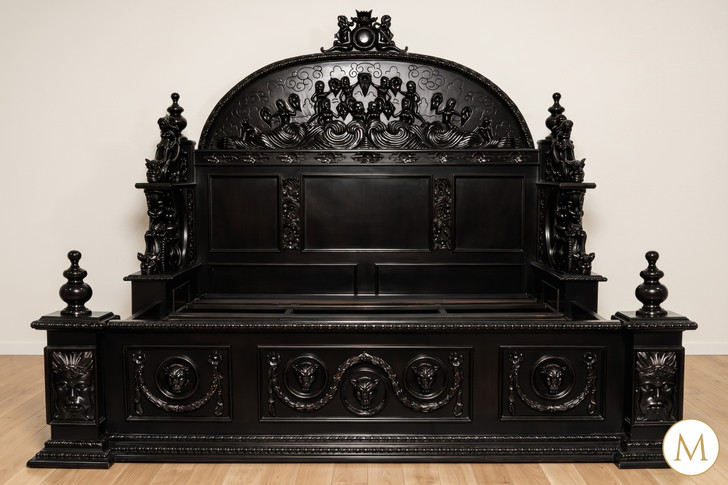 Large Gothic Ornate Hand Carved Bed (several finish options)