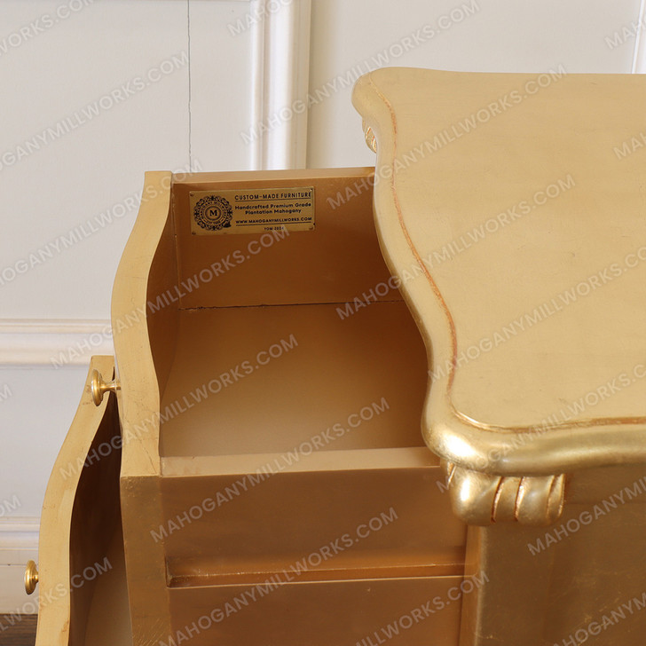 Gold Leaf French 2-Drawer Nightstand Bedside Table