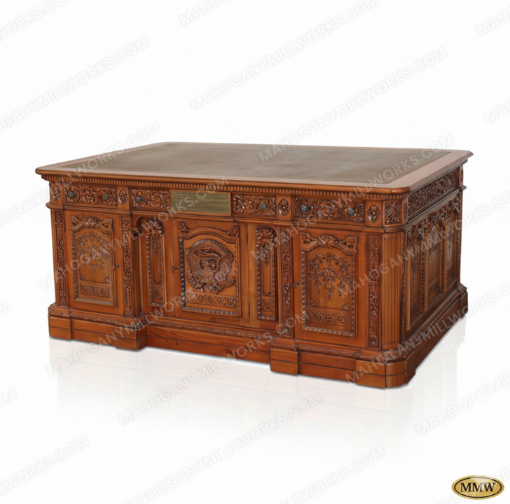 7.5ft Natural Mahogany Resolute Desk w/ Leather Top (90" X 54"))