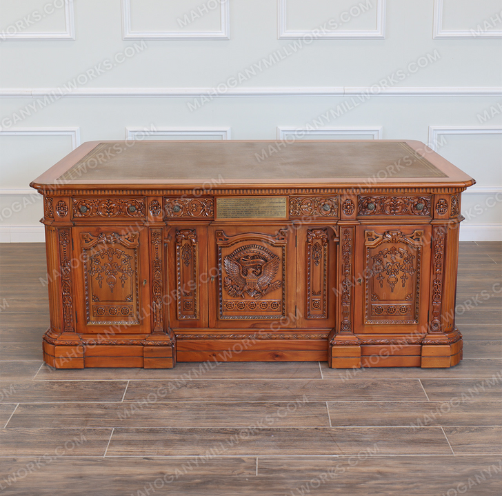 7.5ft Natural Mahogany Resolute Desk w/ Leather Top (90" X 54"))