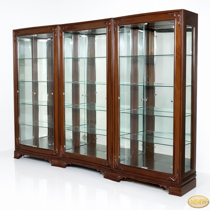 9ft Mahogany/Glass Sectional Display Cabinet