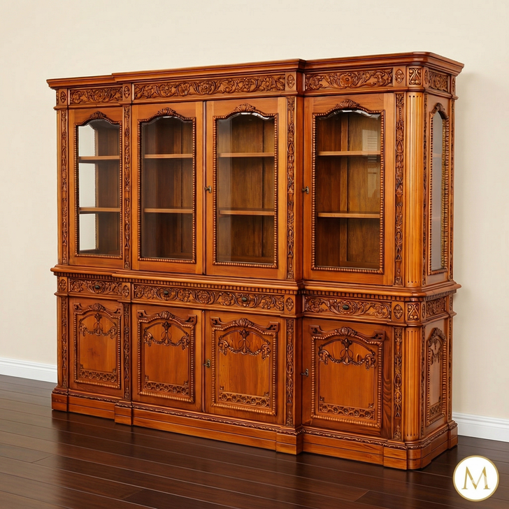 6ft Light Mahogany Lighted Resolute Bookcase w/ Pull Out Keyboard Drawer