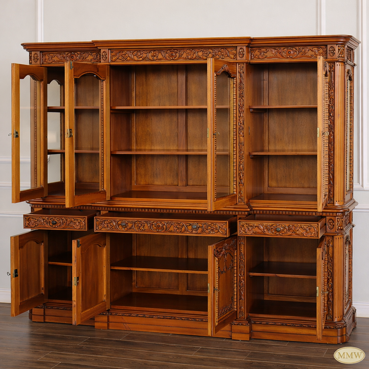 6ft Light Mahogany Lighted Resolute Bookcase w/ Pull Out Keyboard Drawer