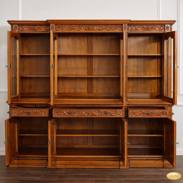 6ft Light Mahogany Lighted Resolute Bookcase w/ Pull Out Keyboard Drawer