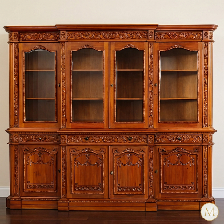 6ft Light Mahogany Lighted Resolute Bookcase w/ Pull Out Keyboard Drawer