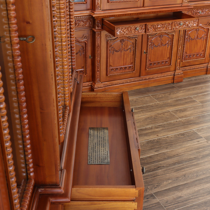 6ft Natural Mahogany Presidential Resolute Bookcase w/ Pull Out Keyboard Drawer