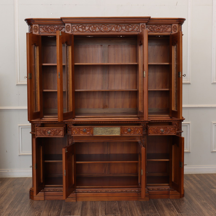 6ft Natural Mahogany Presidential Resolute Bookcase w/ Pull Out Keyboard Drawer