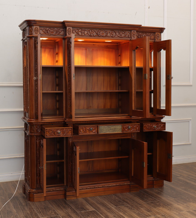 6ft Natural Mahogany Presidential Resolute Bookcase w/ Pull Out Keyboard Drawer