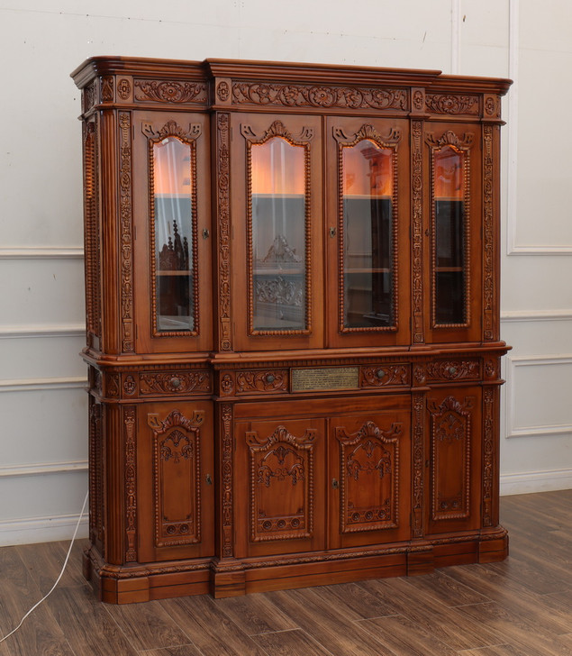 6ft Natural Mahogany Presidential Resolute Bookcase w/ Pull Out Keyboard Drawer