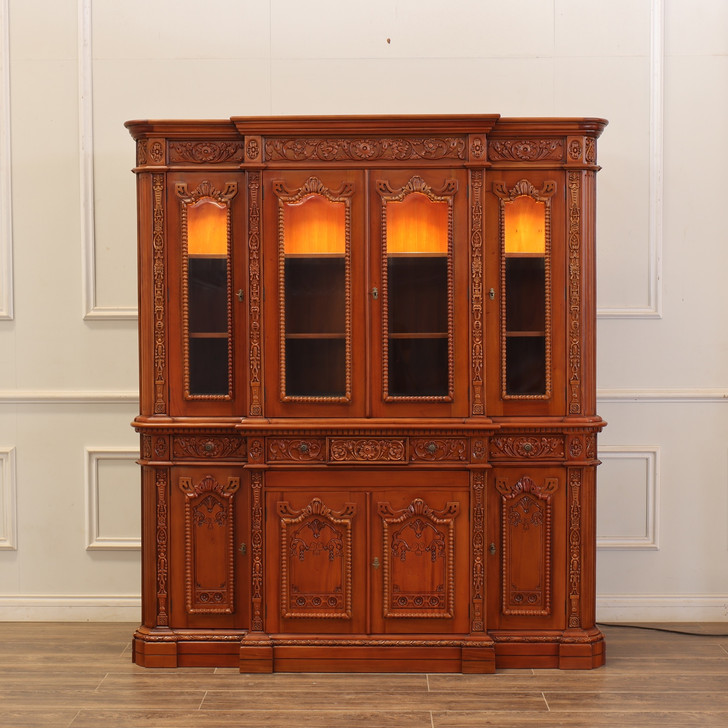 6ft Natural Mahogany Presidential Resolute Bookcase w/ Pull Out Keyboard Drawer