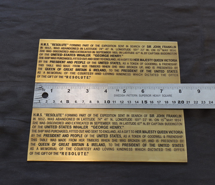 Solid Brass Presidential Resolute Plaque Inscription (7 15/16” W x 2 ¾” H)