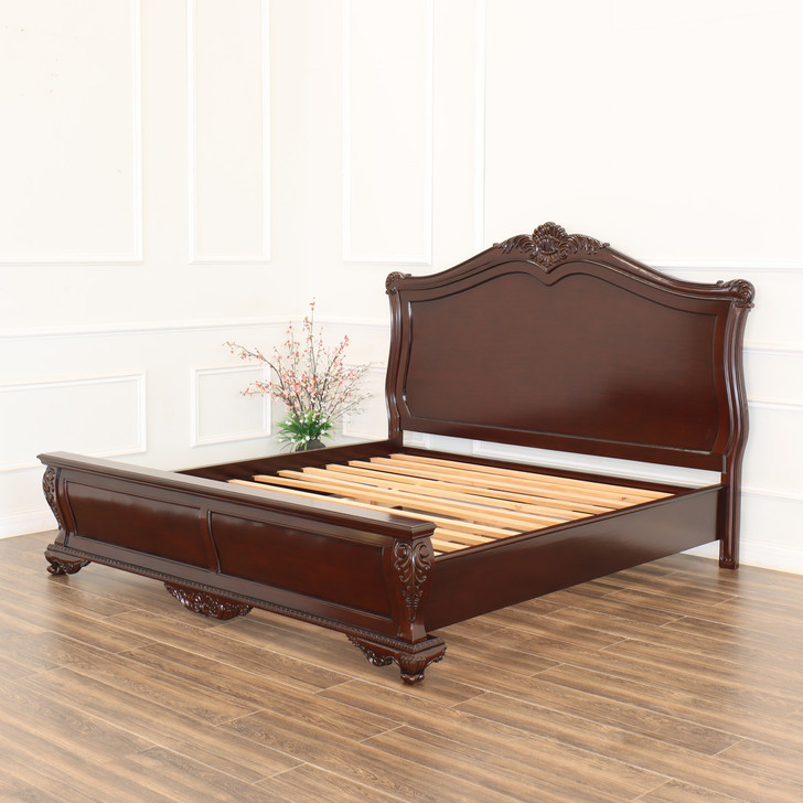 Honey Walnut Carved Sleigh Bed