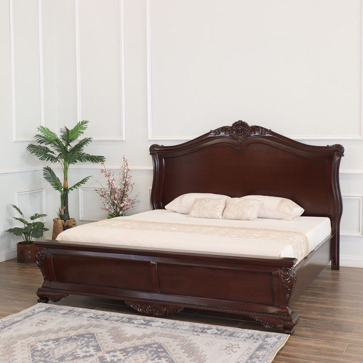 Honey Walnut Carved Sleigh Bed