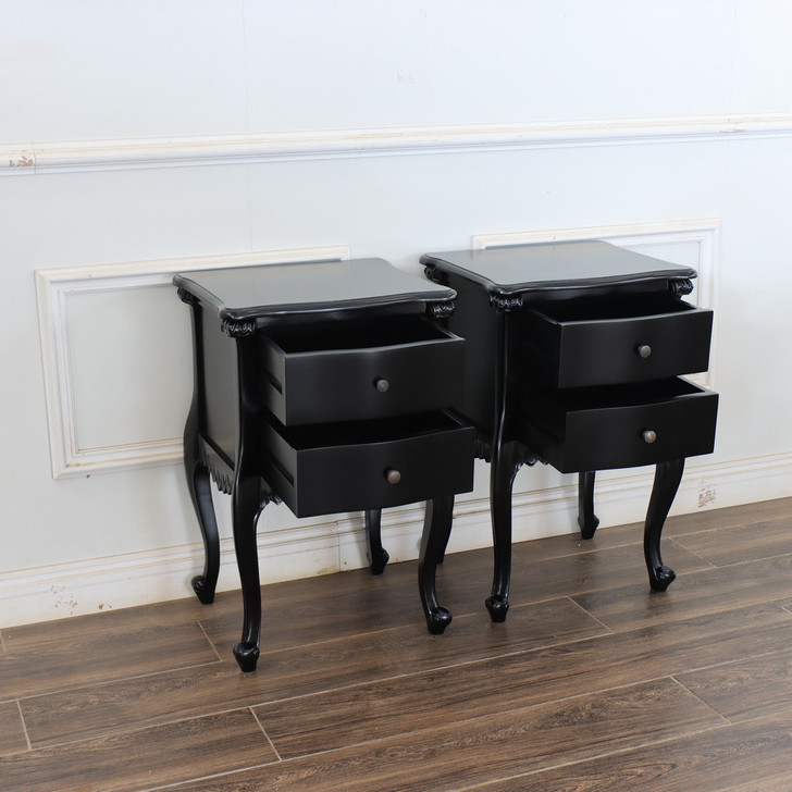 Black 2-Drawer Nightstand Bedside Table