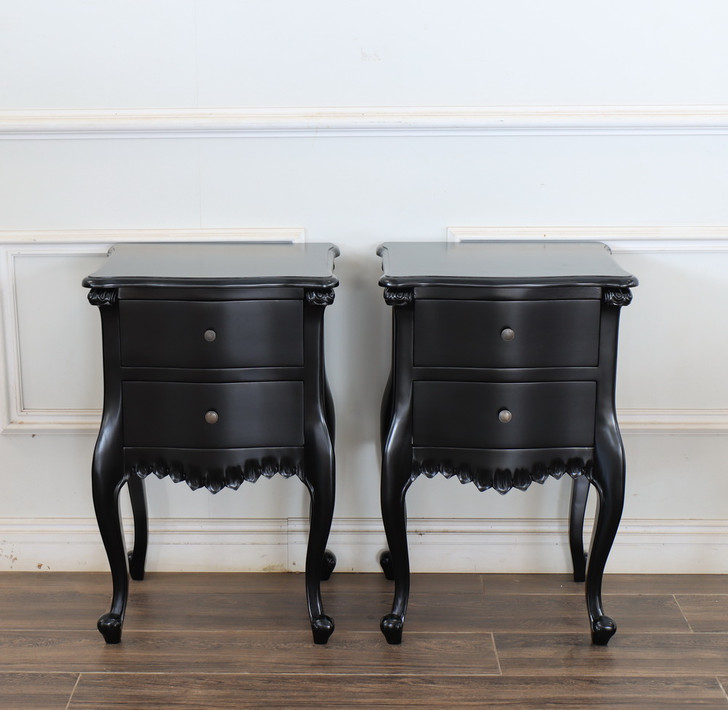 Black 2-Drawer Nightstand Bedside Table