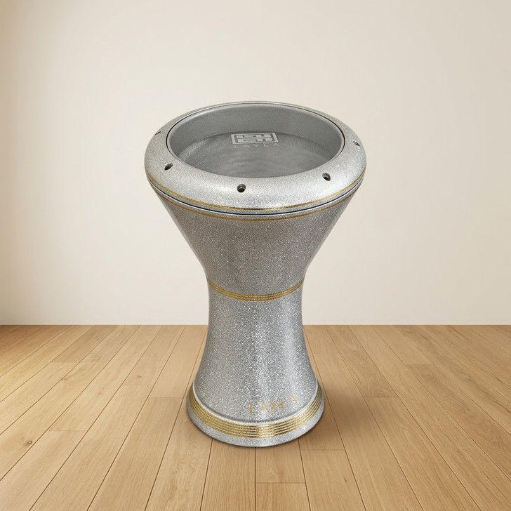 IN STOCK | LAYLA 9" Elite Pro Silver w/ Gold Band Sombaty Darbuka