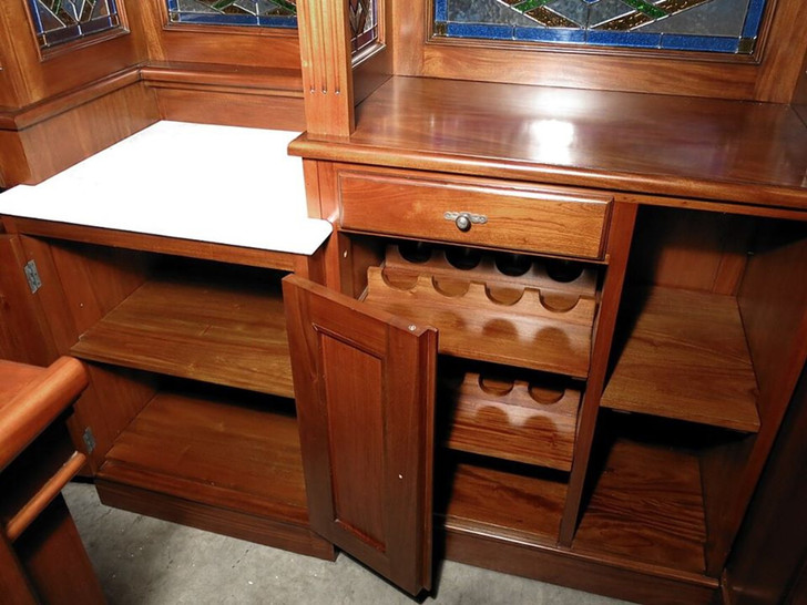 8.5ft Natural Mahogany Walk-in Canopy Pub Bar w/ Stained Glass Ceiling