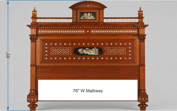 Italian Revival Renaissance Bed With Marquetry Design