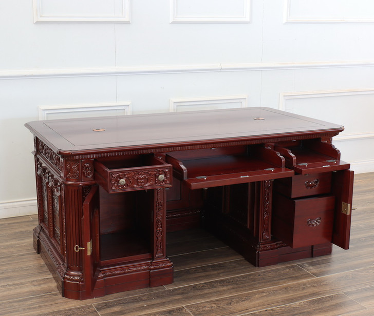 5ft 6” Custom Mahogany Presidential Resolute Office Desk w/ Lion Carving