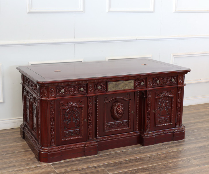 5ft 6” Custom Mahogany Presidential Resolute Office Desk w/ Lion Carving