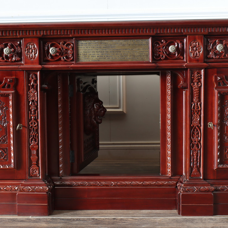 5ft 6” Custom Mahogany Presidential Resolute Office Desk w/ Lion Carving