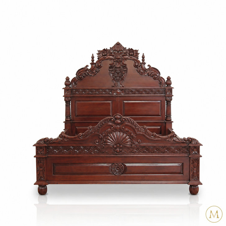 Mahogany Queen Rococo Bed w/ Custom Footboard
