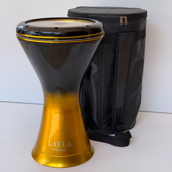 9" Layla Premium Cast Aluminum Lux Black/Gold Sombaty Darbuka