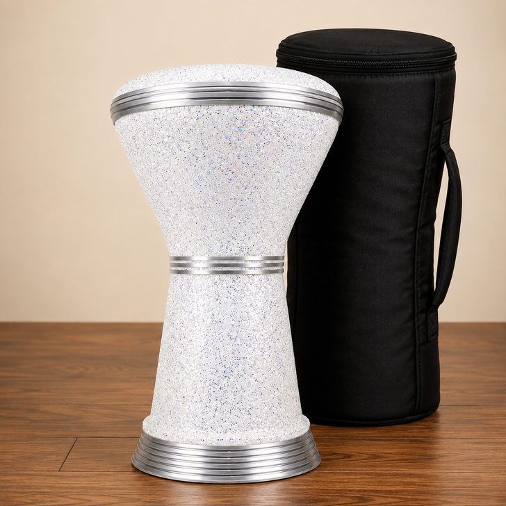 MADE TO ORDER | LAYLA Darbuka – White Glitter & Silver – C003