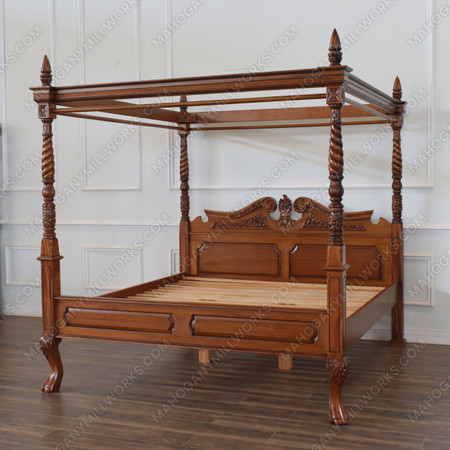 Queen Anne Four Post Canopy Bed in Walnut
