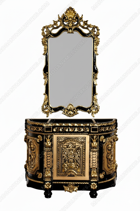 Black & Gold Ornate Bathroom Vanity Mirror Set | Mahogany Millworks