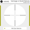 HAWKE Vantage 4-12x40 AO Mil-Dot Reticle Riflescope w/ Match Mount 1in Medium Weaver Scope Rings and GRITR Microfibre (14141+22113+GRIT-MF)